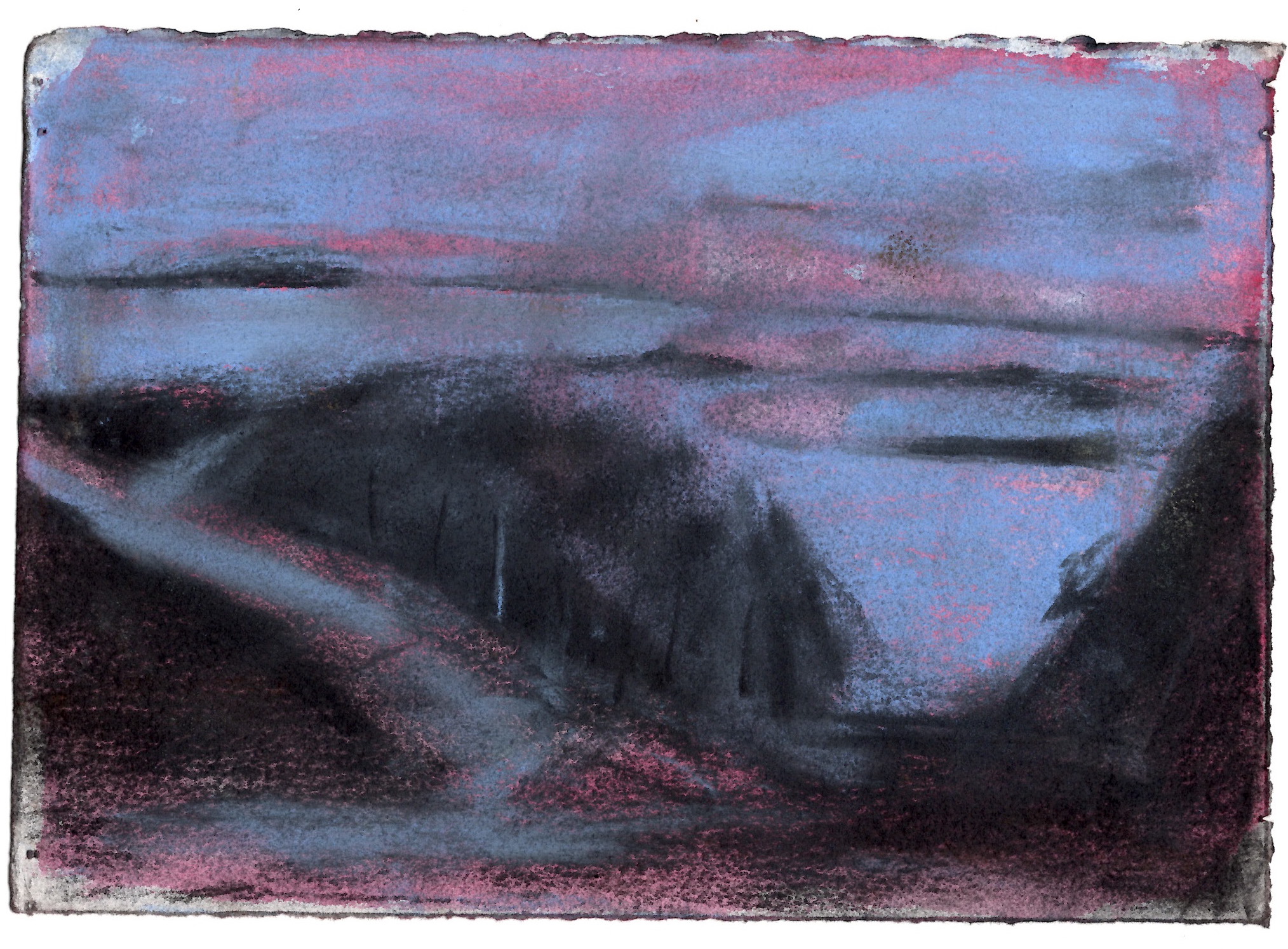 Sunrise Over Pea Island, 5x7_, soft pastel and charcoal on paper, 2026, AVAILABLE